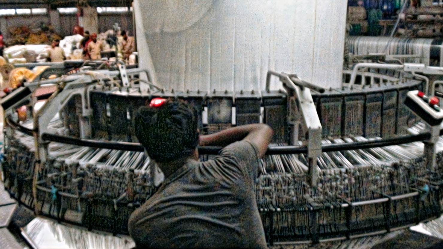 Operator at a circular loom